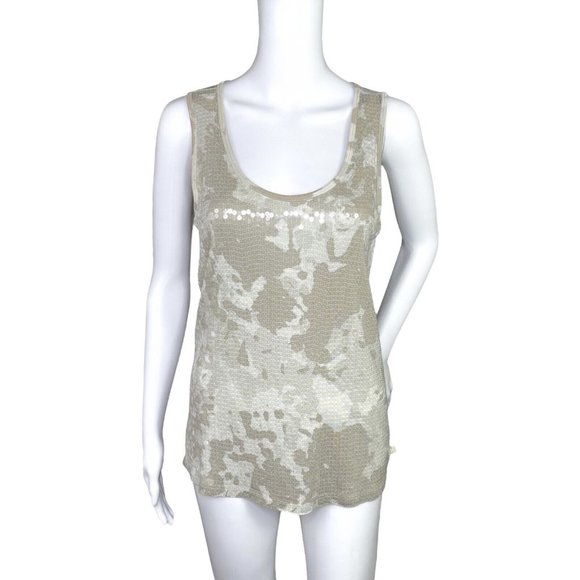 Michael Kors Beige Sequin Tank Sleeveless Top Cami Size Medium - Picture 1 of 6